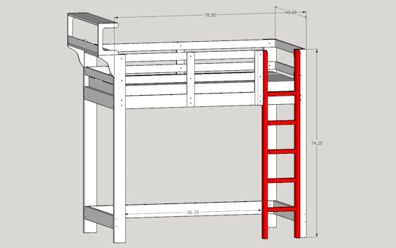 Model of the loft bed created in SketchUp