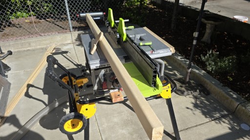 My old table saw mounted to an unused rolling stand which I now use outdoors when cutting larger pieces that won't fit in the workshop