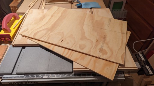 Selection of plywood panels, cut to build drawers from