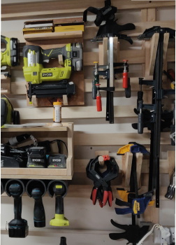 French cleat system to store tools on the wall