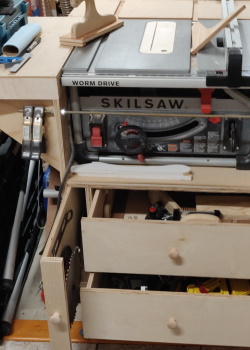 Cabinet made as a stand for a jobsite table saw