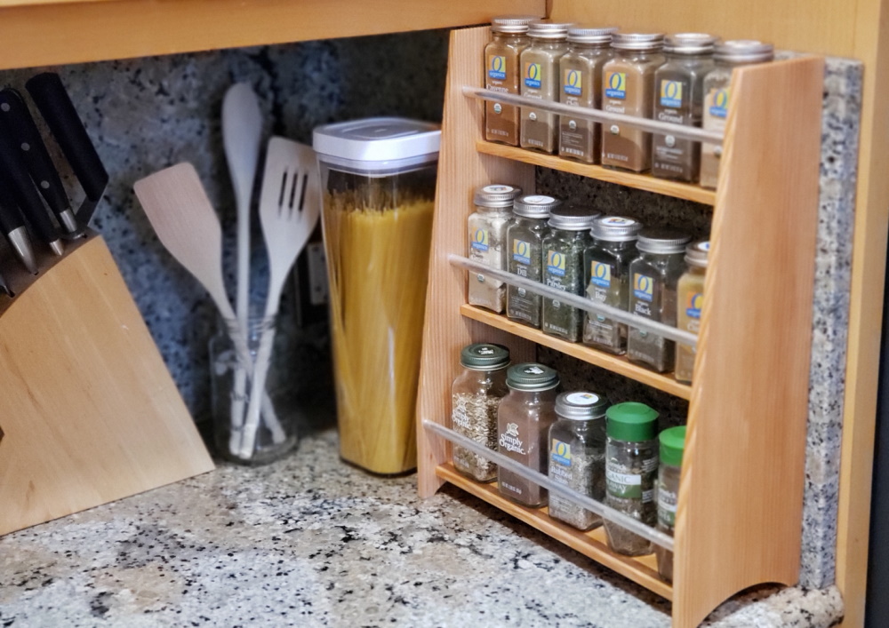 finished spice rack, demoed in our kitchen