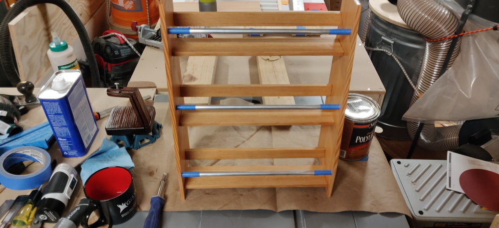 The spice rack with three layers of polyurethane applied